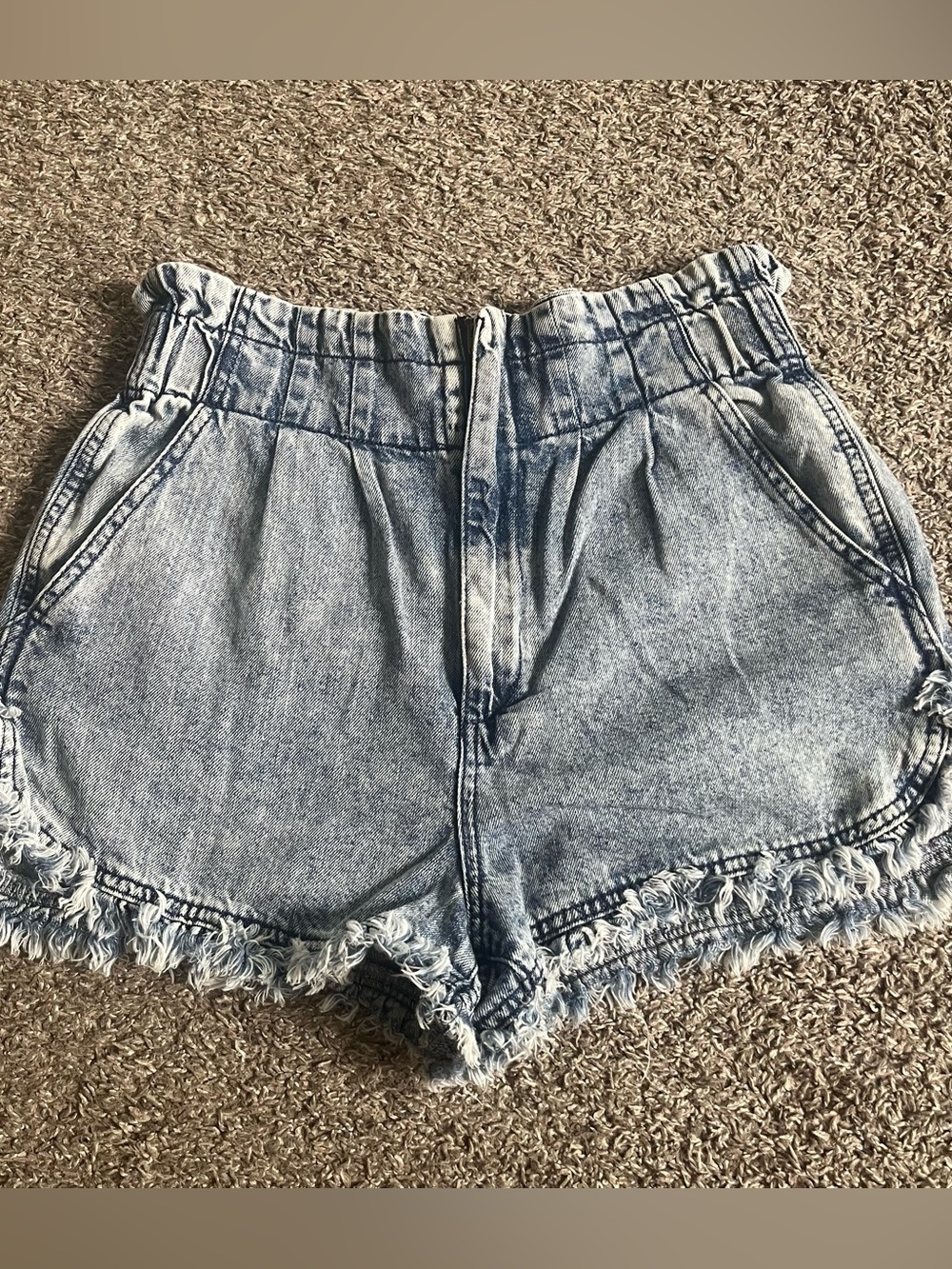 TGLA High Waisted Denim Shorts Paperbag Distressed Acid Wash Indie Grunge Retro